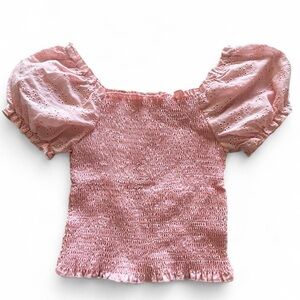 Baby Pink Smocked Eyelet Puff Sleeve Top